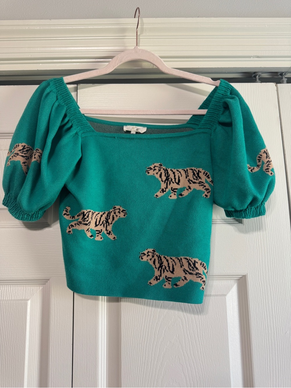 entro Teal Puff-Sleeve Tiger Top